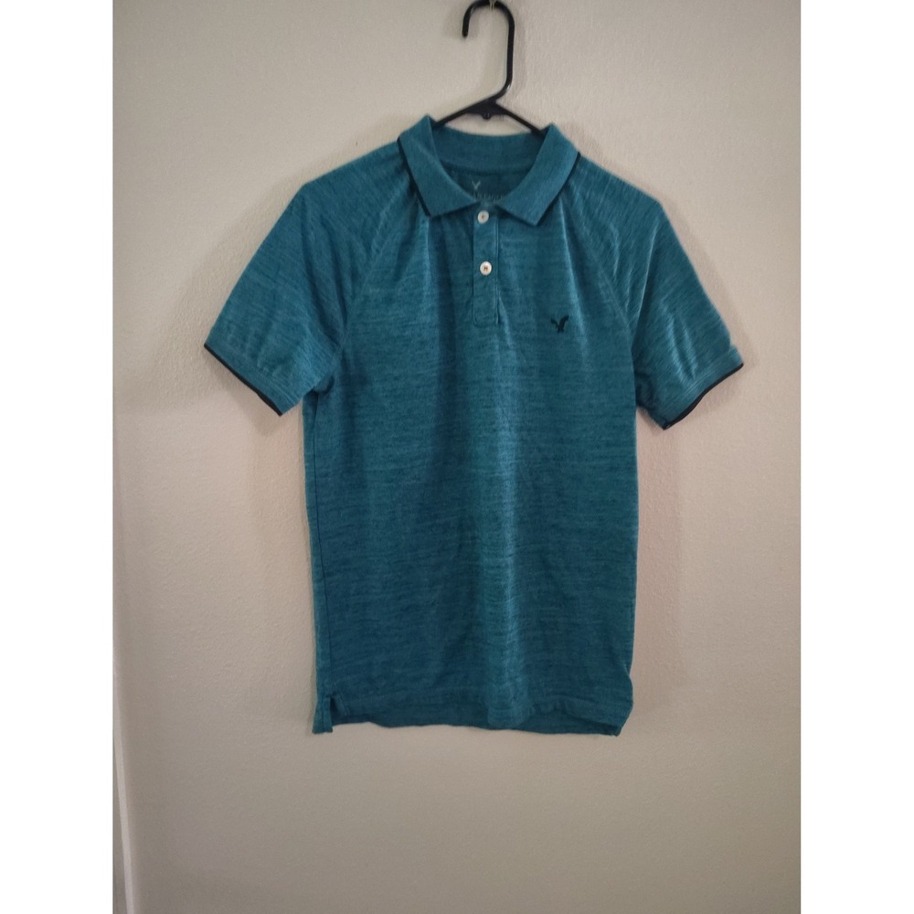 American Eagle Men Small Teal Space Dye Classic Fit Polo Shirt Short Sleeve Logo